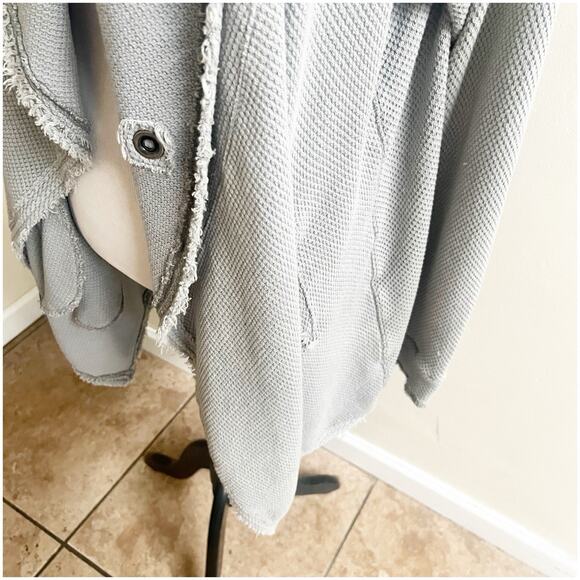Free People Big Chill Cardigan Gray Large Waffle Knit Long Distressed - Picture 12 of 13